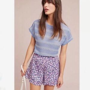Ett:Twa by Anthropologie purple floral linen blend ruffled shorts